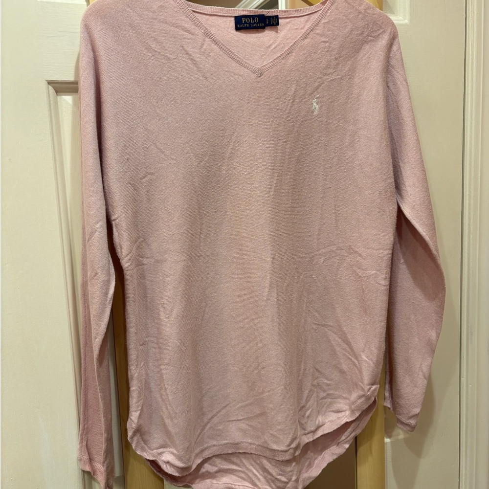 Polo Ralph Lauren Pink V-Neck Sweater - Curved Hem - Size S/P